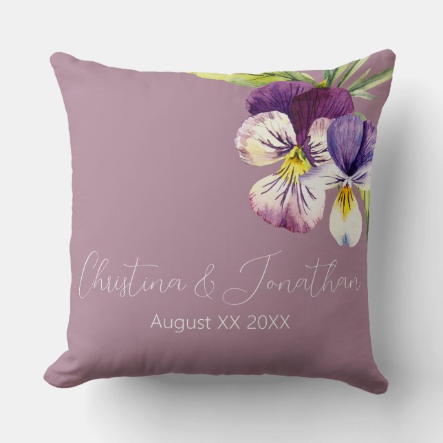 Coussin Violettes d'aquarelle romantique sur violet (Recto)