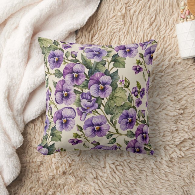 Coussin Violettes violettes sur blanc (Couverture)