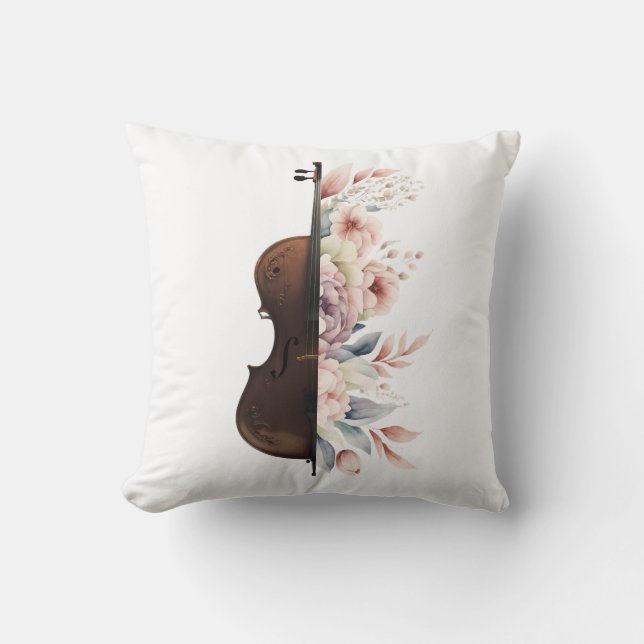 Coussin Violon aux fleurs. (Recto)