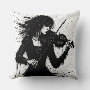 Coussin Violoniste né de l'encre dans la tempête du son