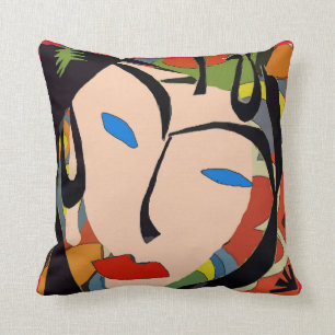 Coussin Visage abstrait avec des fleurs