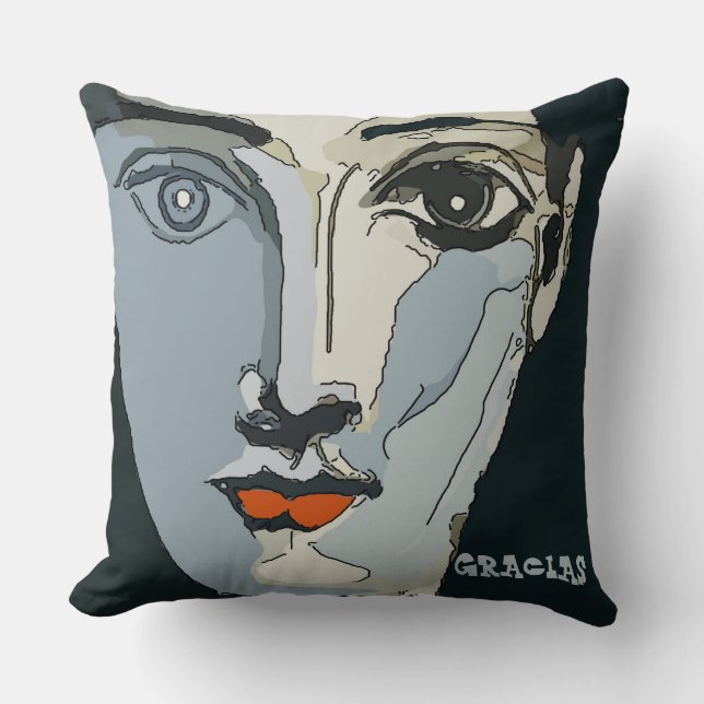 Coussin Visage Abstrait Dans L'Oreiller À Jeu Bleu (Recto)
