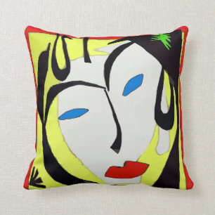 Coussin Visage abstrait en jaune