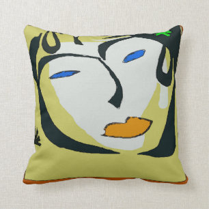Coussin Visage Abstrait Jaune