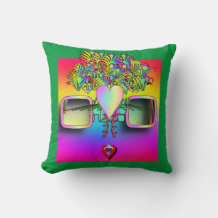 COUSSIN VISAGE AVEC LUNETTES SUR FOND VERT
