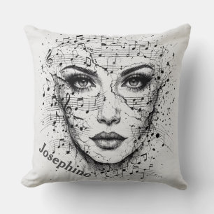Coussin Visage d'artiste sur partition de musique personna