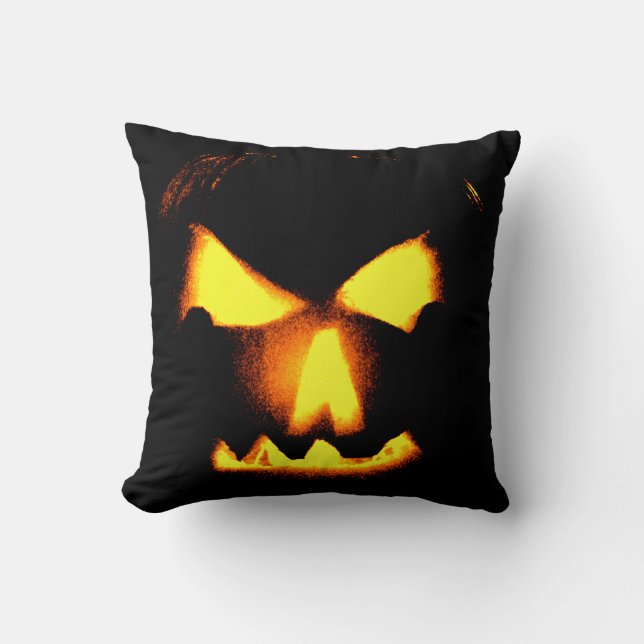 Coussin Visage de Citrouille Orange  (Recto)