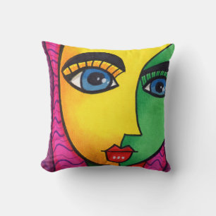 Coussin Visage de fille abstrait coloré