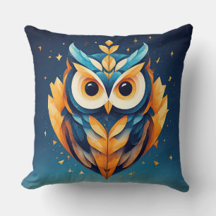 Coussin Visage de hibou géométrique coloré