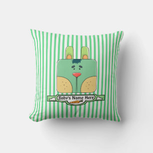 Coussin Visage de lapin sur bandes - Vert (Personnalisé)