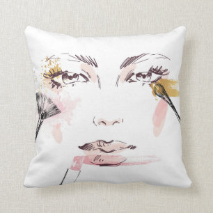 Coussin Visage de maquillage d'aquarelle