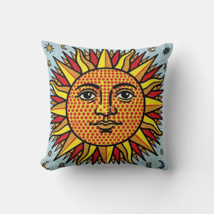 Coussin Visage de Soleil Céleste dans le Style Pop Art de 