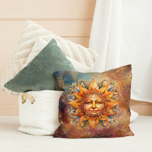 Coussin Visage de Soleil Cosmique Art Numérique