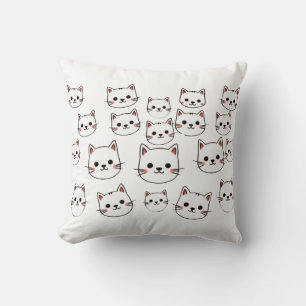Coussin Visages de Chat Kawaii – Motif de Dessin Animé Min