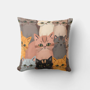 Coussin Visages de Chat Mignons Motif Illustré
