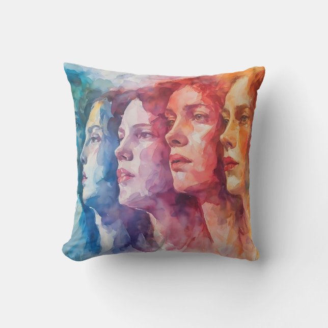 Coussin Visages des femmes - Peinture aquarelle (Recto)