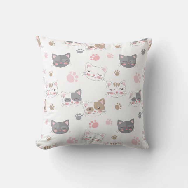 Coussin Visages et Empreintes de pattes de chats joueurs (Recto)