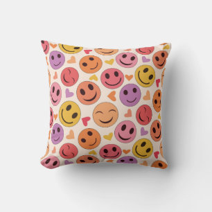 Coussin Visages souriants colorés heureux avec des cœurs 