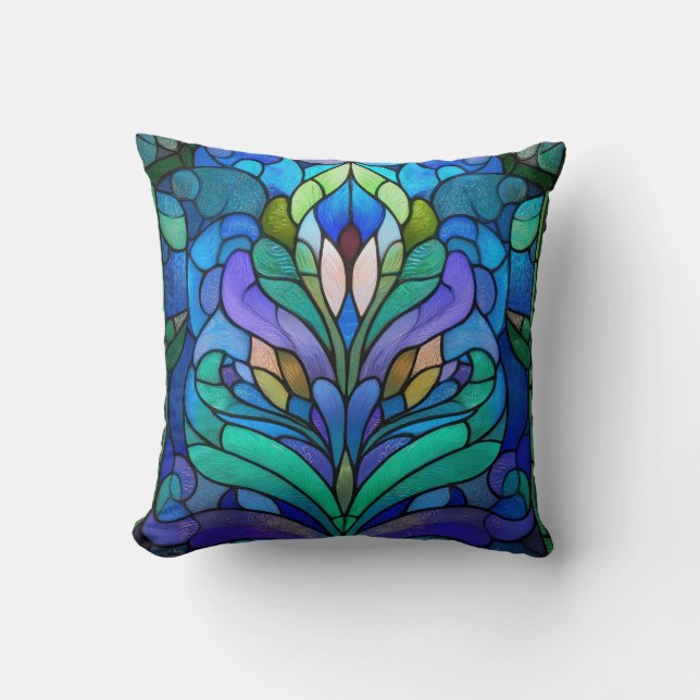Coussin Vitrail à fleurs bleues (Recto)