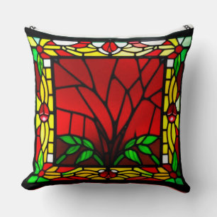 Coussin Vitrail avec fleur rouge