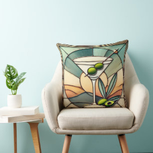 Coussin Vitraux de style milieu de siècle 2 Olive Martini