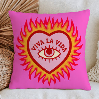 Coussin Viva La Vida Mauvais Œil Cœur en Flammes Rose