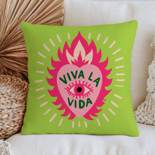 Coussin Viva La Vida Œil Maléfique Rose Cœur en Flammes Ve