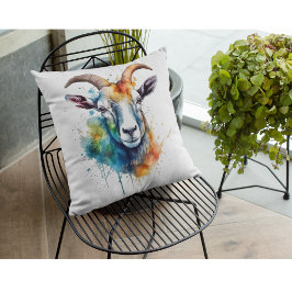 Coussin Vivid Portrait de chèvre arc-en-ciel