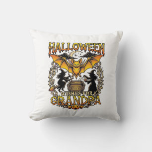 Coussin Vœux Halloween Grand-Père Chauve-Souris Chaudron d