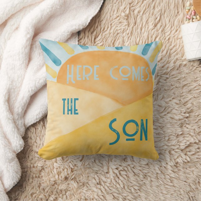 Coussin Voici Son Sunshine Blue Ray Boy Baby shower (Couverture)