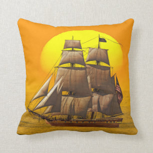 Coussin Voiles américaines de frégate au coucher du sole