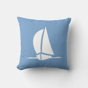 Coussin Voilier blanc en bleu   Rayures nautiques sur le d
