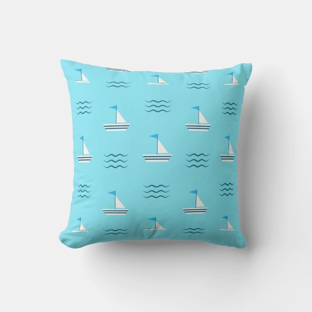 Coussin Voiliers sur le motif bleu de mer (Recto)