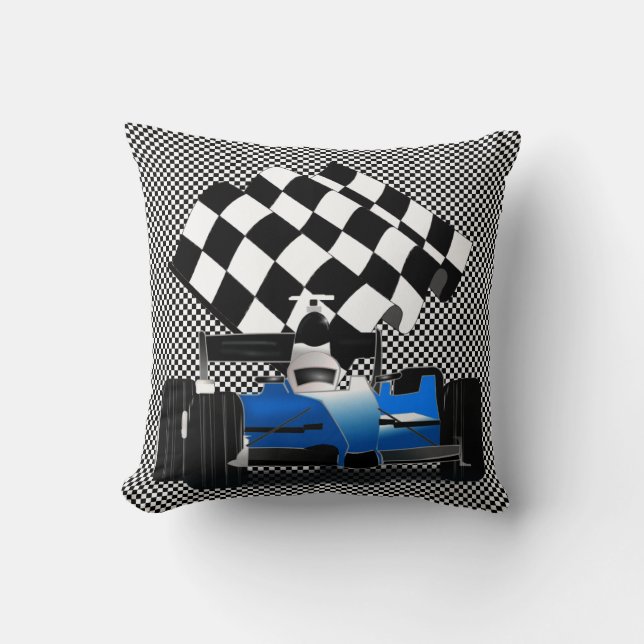 Coussin Voiture Blue Race avec drapeau À damiers (Recto)