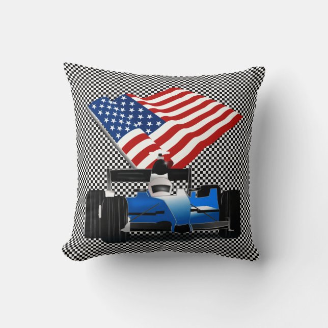 Coussin Voiture de course avec drapeau américain (Recto)