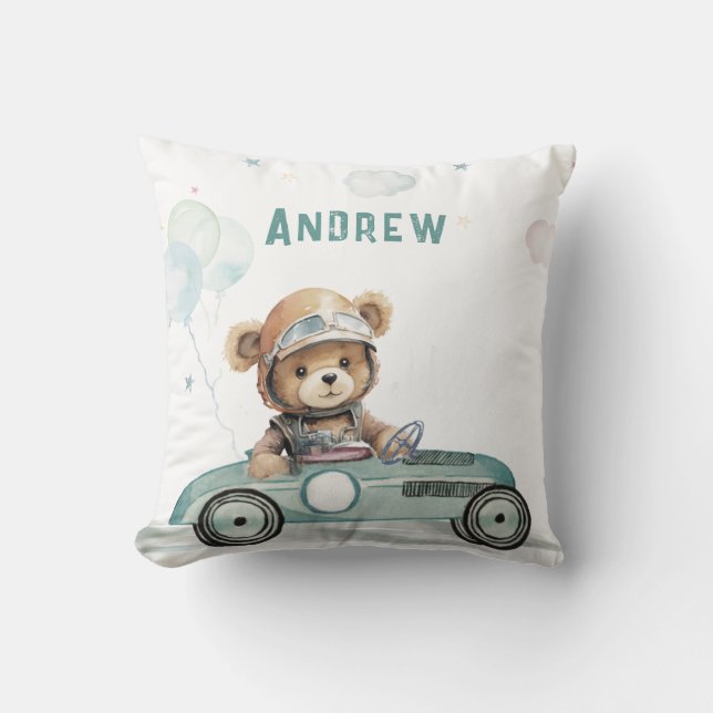 Coussin Voiture de course bébé ours (Recto)