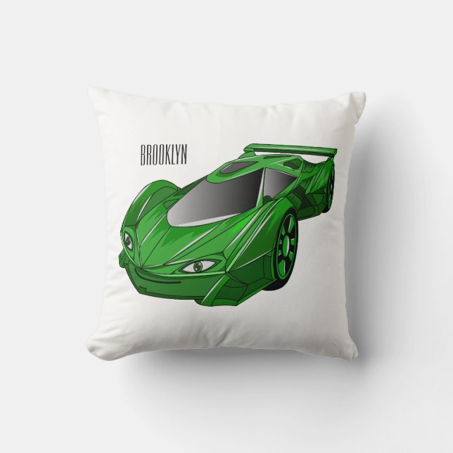 Coussin Voiture de sport verte avec illustration airfos (Recto)
