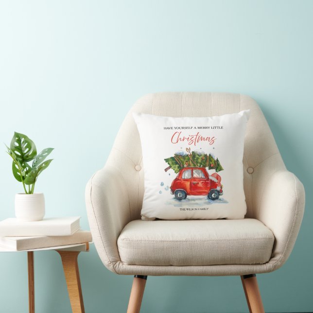 Coussin Voiture rouge de Noël et arbre (Chaise)