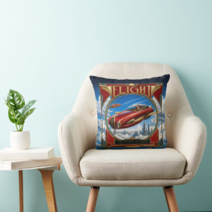 Coussin Voiture volante rouge Art Nouveau