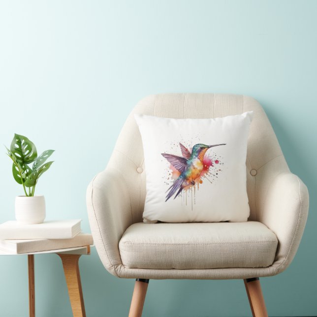 Coussin Vol coloré, colibri aquarelle (Chaise)
