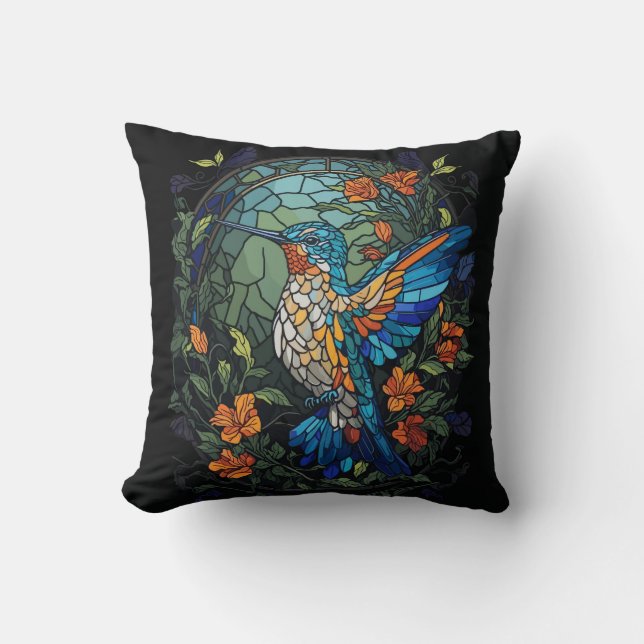 Coussin Vol Humming Oiseau Colorful Verre (Recto)