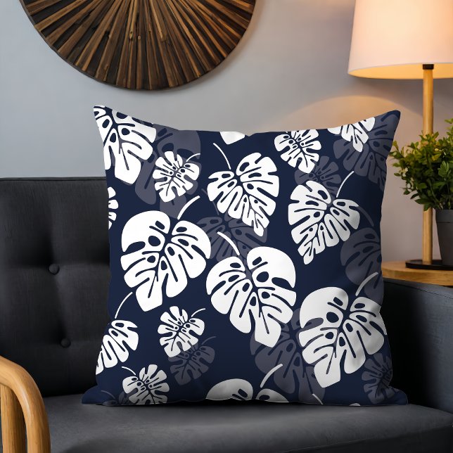 Coussin Volage tropical bleu et blanc de la Marine | Flora (Créateur téléchargé)