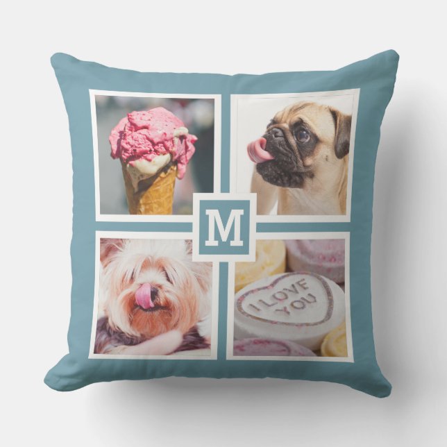 Coussin VOTRE 8 carreaux de PHOTOS et de MONOGRAMME (Recto)