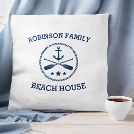 Coussin Votre Beach House Nom de famille Ancre Oars Stars