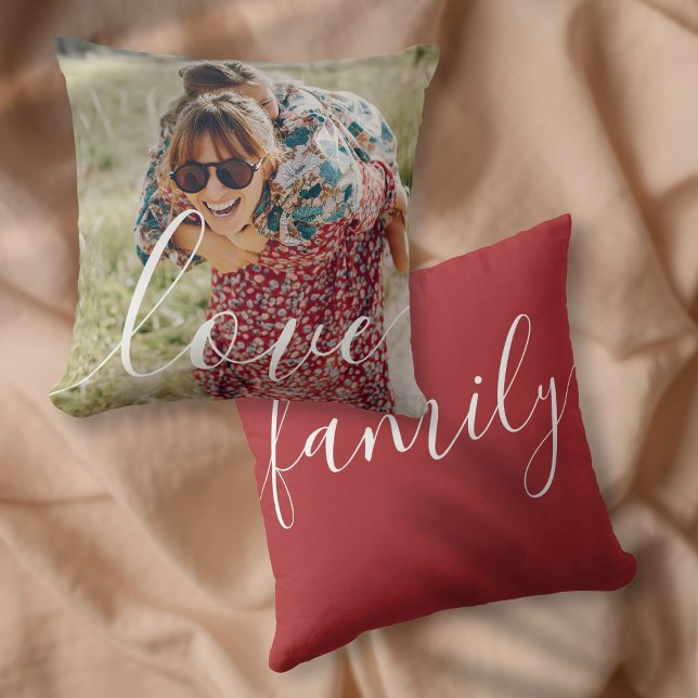 Coussin Votre famille préférée Script photo amour (Your Favorite Family Photo Script Love Throw Pillow)