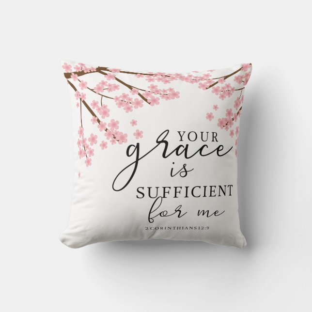Coussin Votre grâce est Suffisante Bible Verse Rose Blosso (Recto)