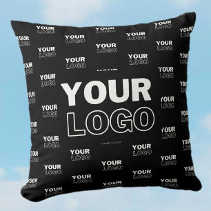 Coussin Votre logo et arrière-plan Logo répétitif   Noir
