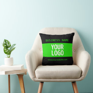 Coussin Votre logo ou image Noir et vert brillant