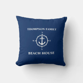 Coussin Votre nom Beach House Compass Ancre Bleu