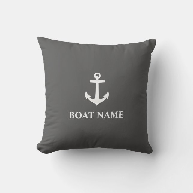 Coussin Votre nom de bateau Ancre Gris (Recto)